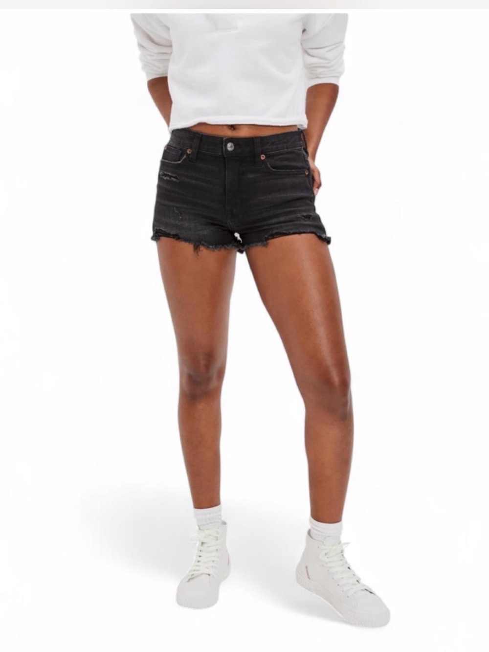 American Eagle Outfitters Black Frayed Hem Denim Shorts